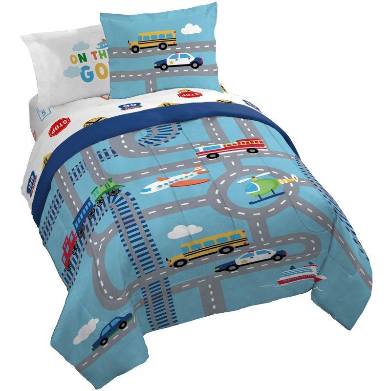 On The Go Toddler Bed Set with Vehicle Print