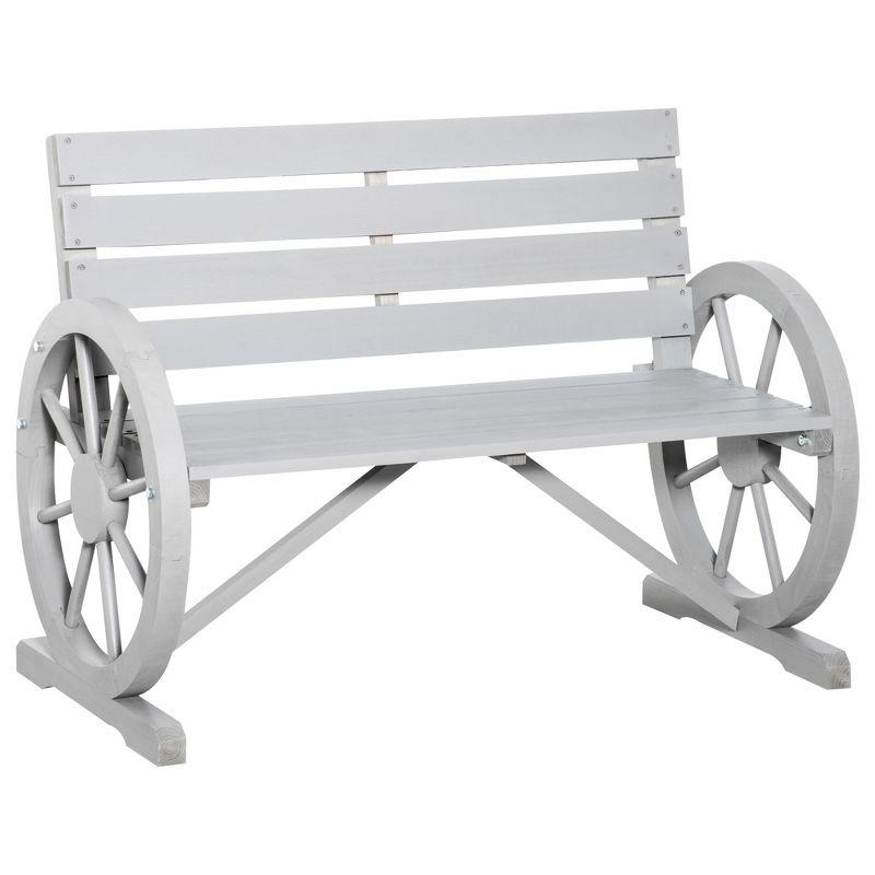 Charcoal Gray Fir Wood Wagon Wheel Outdoor Bench