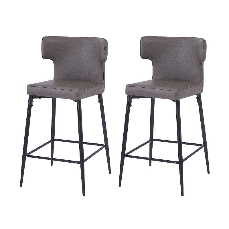 Gray Faux Leather and Iron Frame Counter Stool with Footrest