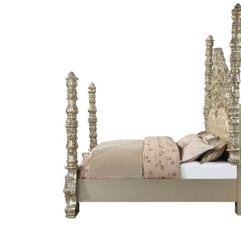 96" Eastern King Bed Danae Bed Synthetic Leather, Champagne and Gold Finish - Acme Furniture: Tufted, Camelback Headboard, Faux Leather
