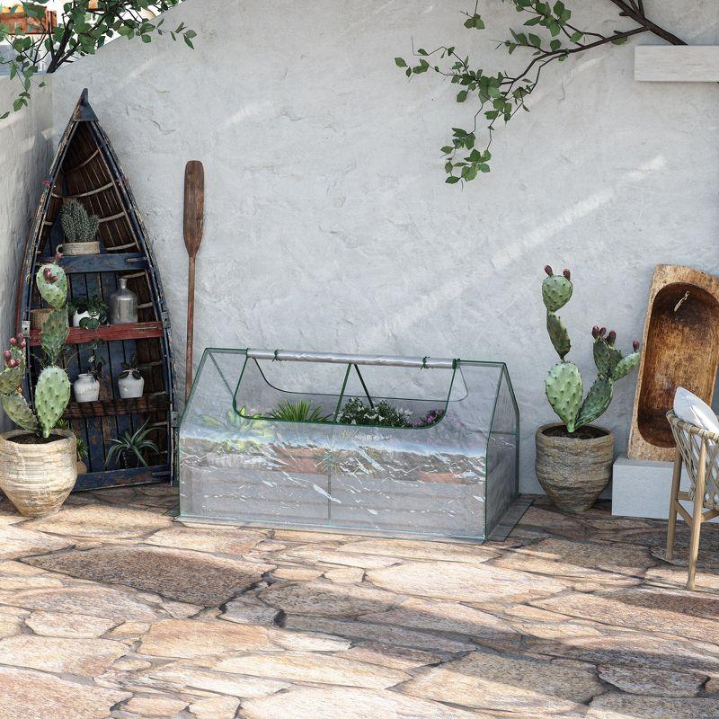 Outsunny Steel Raised Garden Bed with Clear Plastic Greenhouse Cover