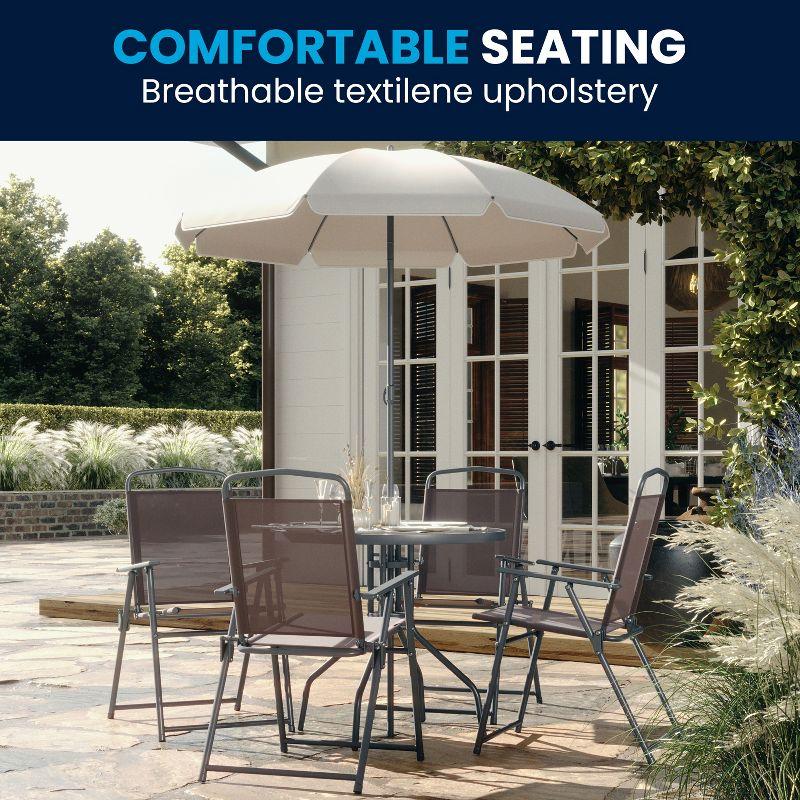 Flash Furniture Nantucket 6 Piece Patio Garden Set with Table, Umbrella and 4 Folding Chairs