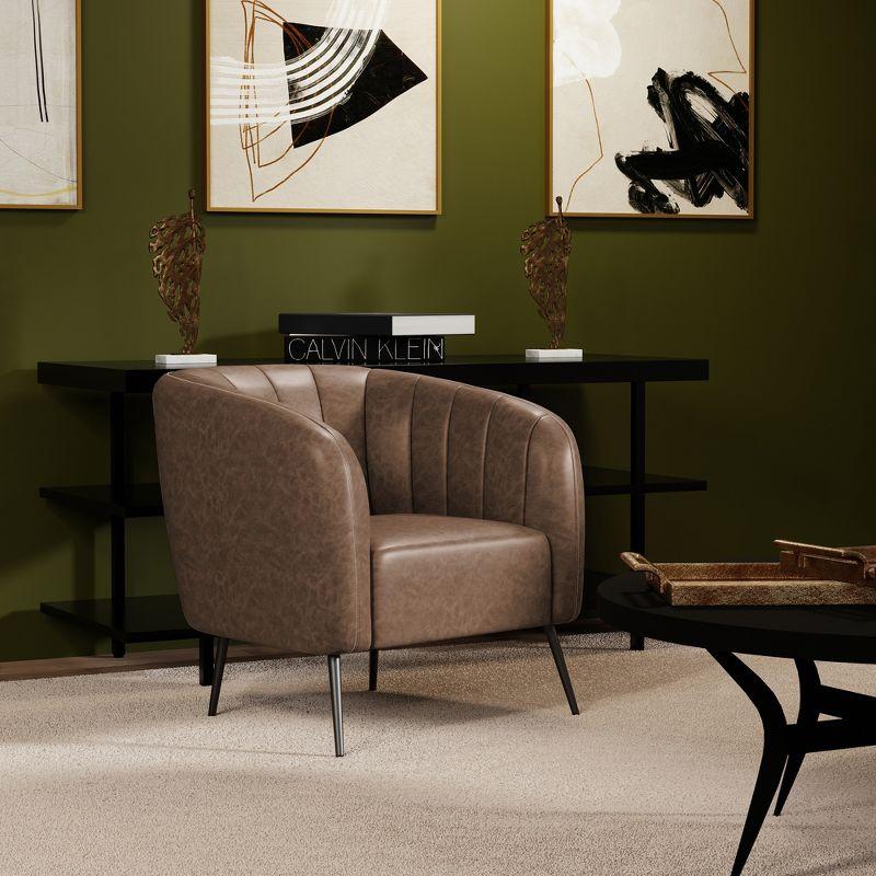 eLuxury Sawyer Channel Living Room Chair, Brown Faux Leather