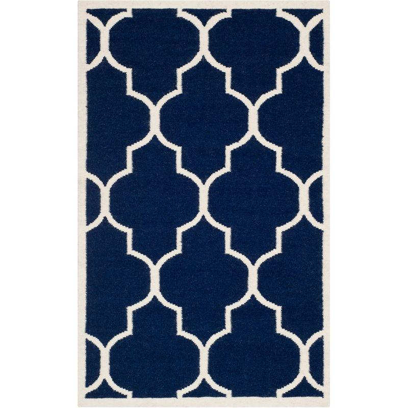 Navy/Ivory Handmade Geometric Wool Area Rug - 3' x 5'