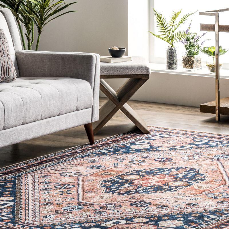 Nuloom Nevaeh Pet Friendly Machine Washable Bohemian Medallion Area Rug, 3' x 5', Dark Blue