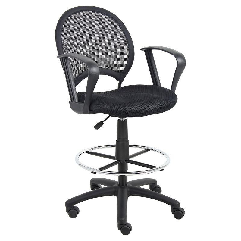 Mesh Drafting Stool with Loop Arms Black - Boss Office Products: Swivel, Nylon Legs, Metal Frame, 275lb Capacity