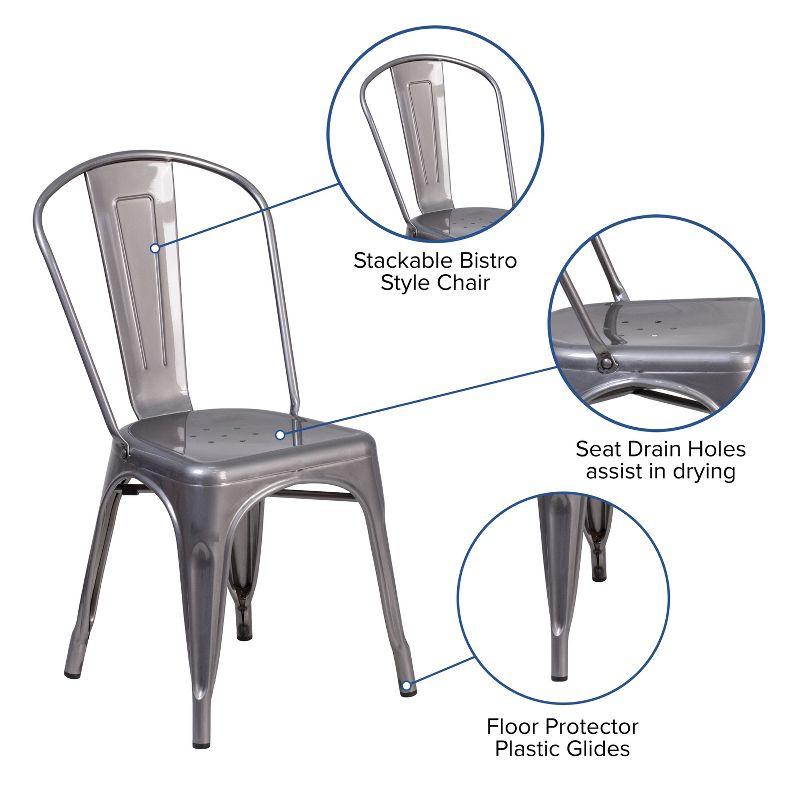 Silver Metal Armless Stackable Dining Chair