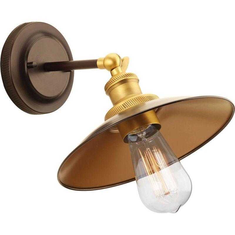 Progress Lighting Archives 1-Light Adjustable Swivel Wall Sconce, Antique Nickel, Natural Brass Accents, Shade Included