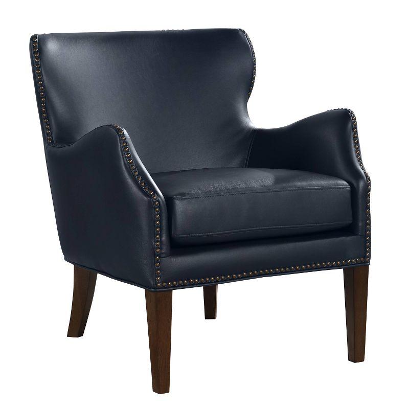 Midnight Blue Faux Leather Accent Chair with Wood Legs