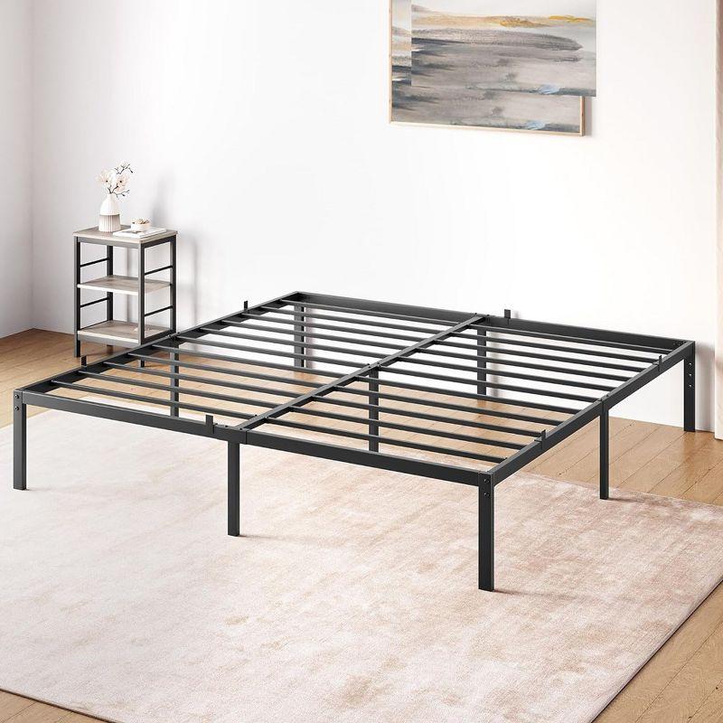 14-Inch Black Metal King Platform Bed Frame with Storage