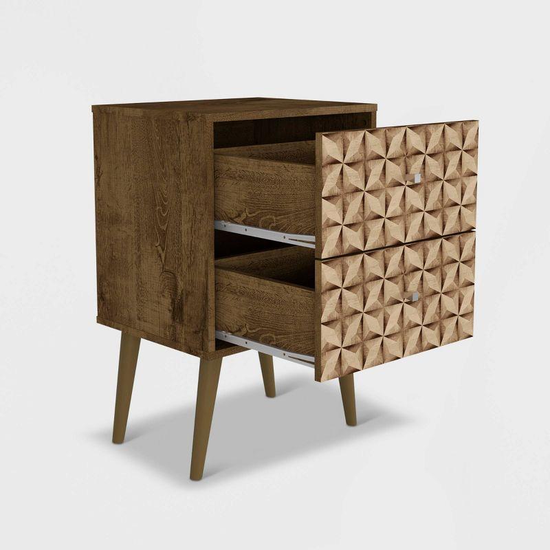 Rustic Brown & 3D Prints Mid-Century Modern 2-Drawer Nightstand