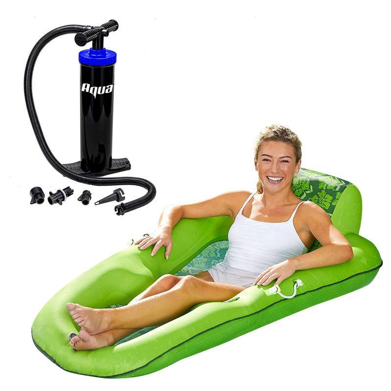 Green Inflatable Lounger with Ergonomic Backrest and Hand Pump