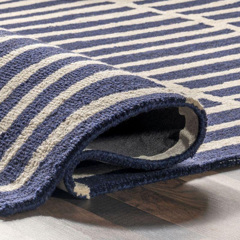 Nuloom Lemuel Geometric 8x10 Wool Indoor Area Rug for Living Room Bedroom Dining Room Kitchen, Navy/Ivory