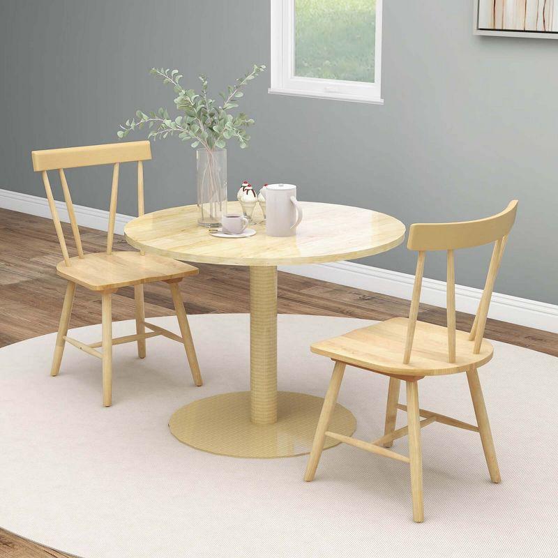 Costway Windsor Dining Chairs Set of 2 Armless Spindle Back Solid Rubber Wood Black/Natural