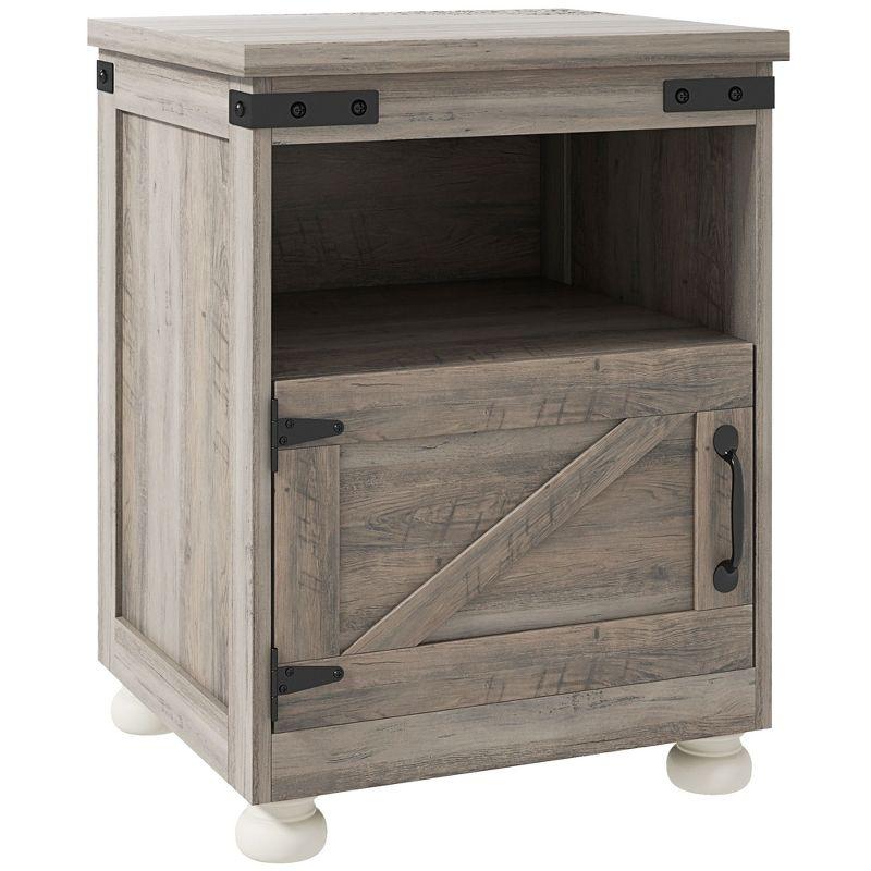 HOMCOM Small Side Table, Farmhouse End Table with Open Shelf and Cupboard, Modern Sofa Table with Wood Legs for Living Room, Gray