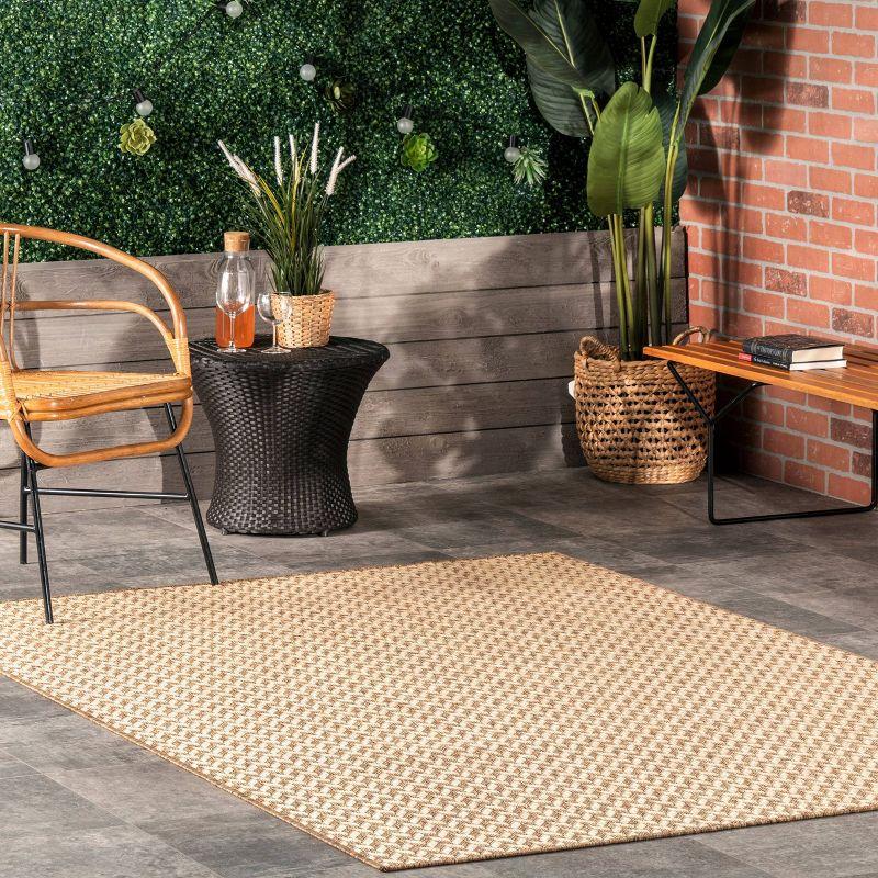 nuLOOM 4'x6' Camryn Abstract Herringbone Indoor and Outdoor Area Rug Beige: Geometric Flat Pile, Machine Made