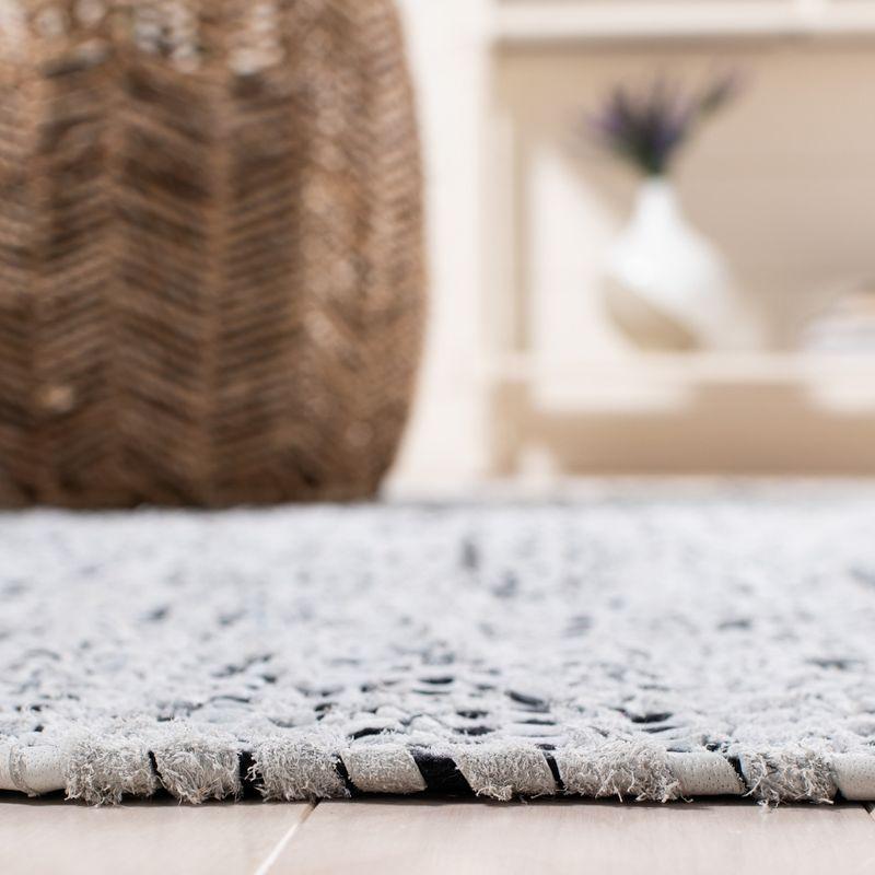 Vintage Leather W/ Fringes VTL602 Hand Woven Indoor Area Rug - Grey/Natural - 5'x8' - Safavieh