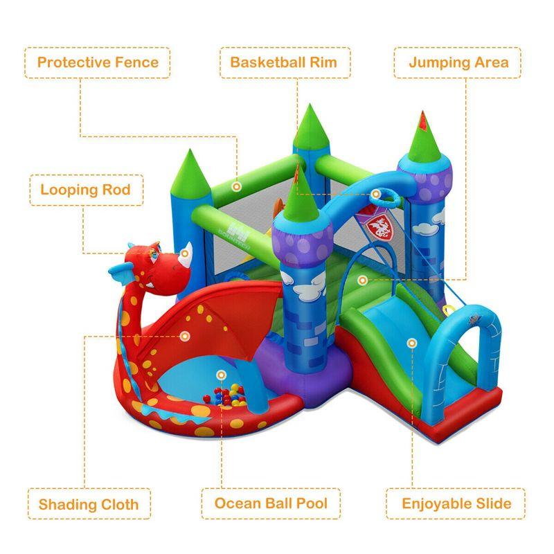 Costway Kids Inflatable Bounce House Dragon Jumping Slide Bouncer Castle W/ 750W Blower