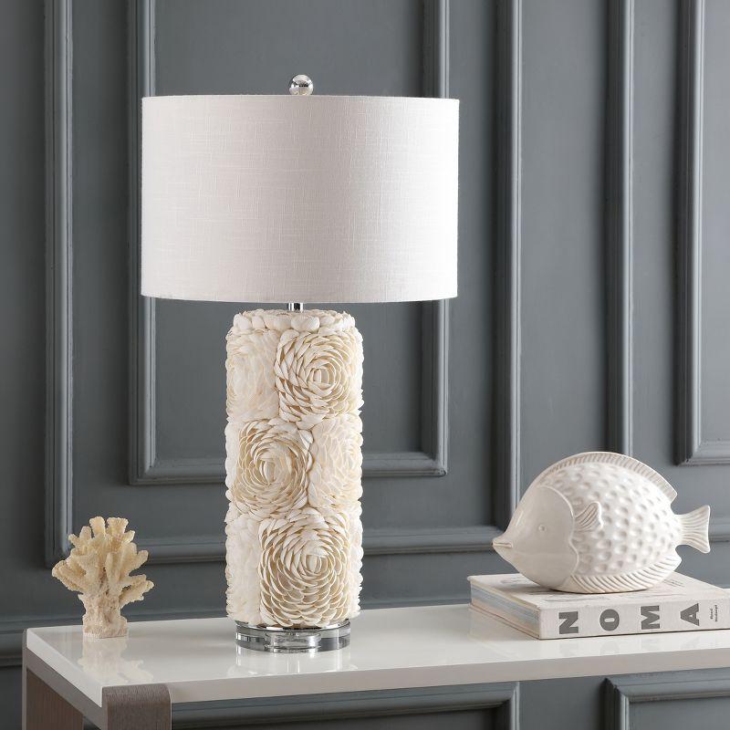 JONATHAN Y Rosette 28.5" Seashell/Resin/Crystal LED Table Lamp, Cream