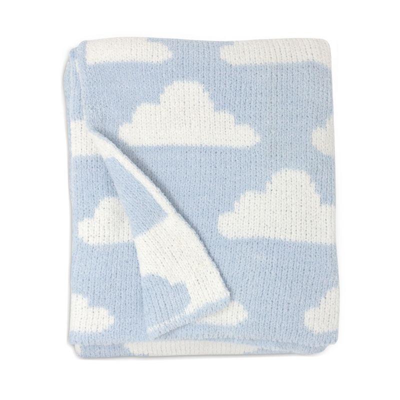 Blue and White Knitted Chenille Baby Blanket