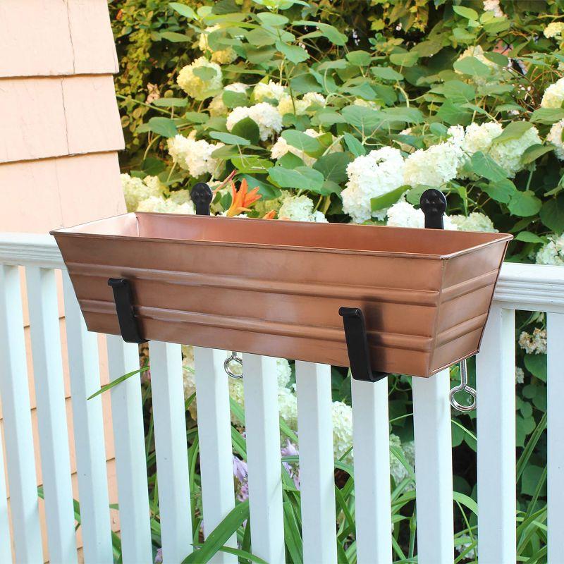 22" Wide Rectangular Flower Box Copper Plated with Clamp-On Brackets - ACHLA Designs: Outdoor Garden, No Assembly