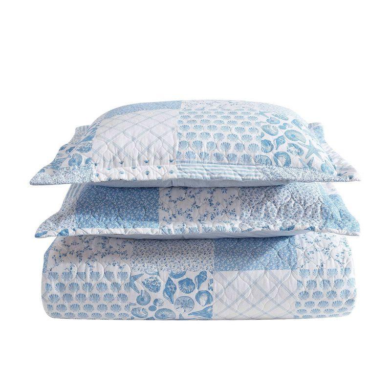 Laura Ashley Morning Glory Laura Ashley Coastal Patchwork Cotton Blue Quilt Set