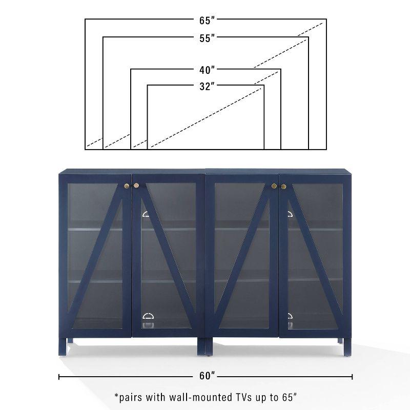 Crosley 60" Cassai 2pc Media Sideboard Cabinet: Glass Doors, Adjustable Shelves, Cable Management