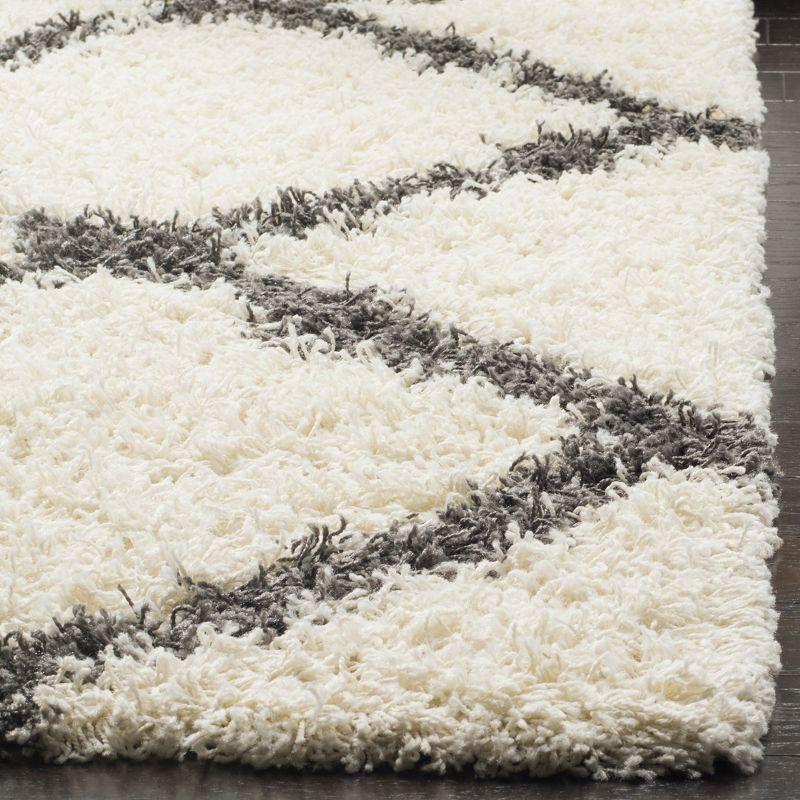 Ivory and Dark Grey Trellis Square Shag Rug, 4' x 4', Synthetic Easy Care