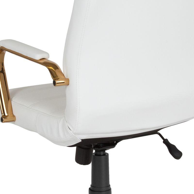 High Back White Leather Executive Swivel Office Chair with Gold Metal Frame