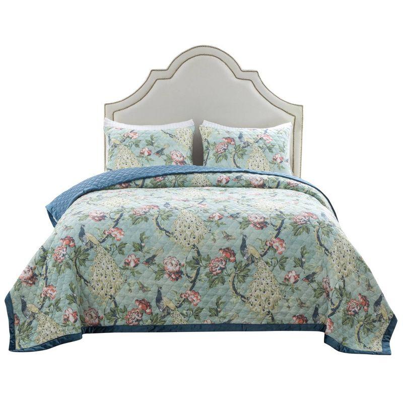 Eden's Enchantment Reversible Full/Queen Quilt Set in Plush Blue