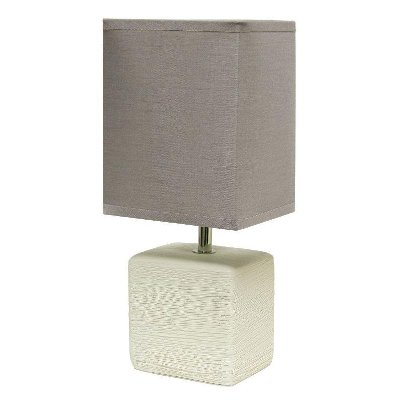 Petite Off White Faux Stone Ceramic Table Lamp with Gray Shade