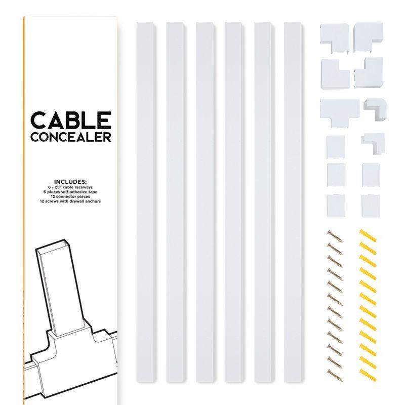 Set of Six 25-inch Cord Covers – 150-inch Total On-Wall Cable Management Kit for Wall-Mounted TV or Computer Cables by Simple Cord (White)