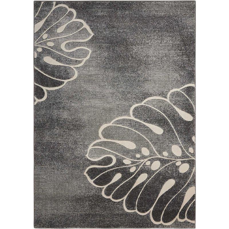 Gray Floral Synthetic 9' x 12' Handmade Area Rug