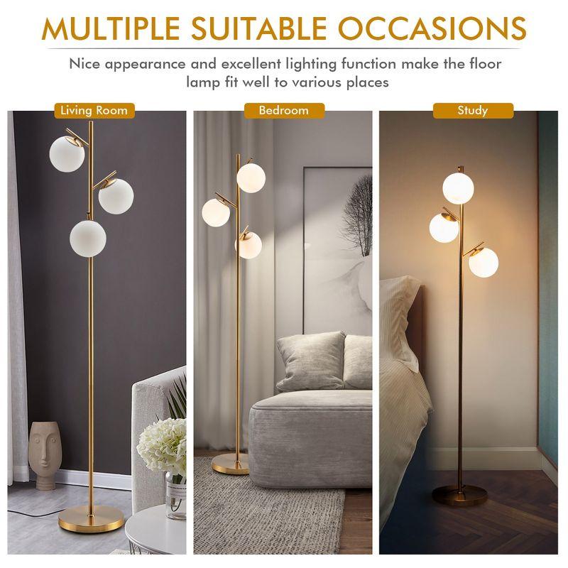 Tangkula Modern 3-Globe Freestanding Floor Lamp with Convenient Foot Switch & 3 E26 Bulb Bases, Sturdy Steel Pole Golden