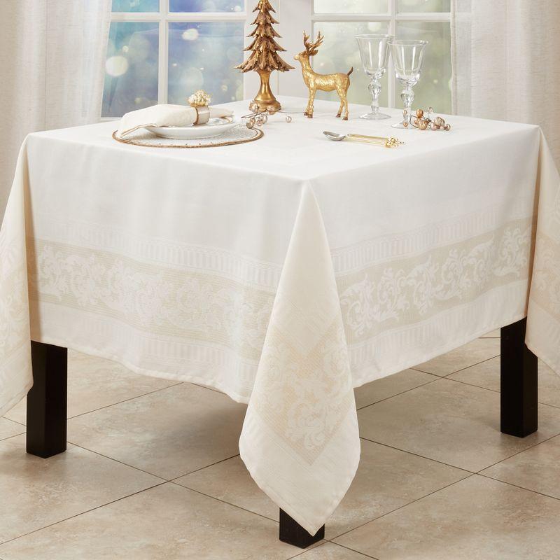 Elegant Ivory Jacquard Floral Square Tablecloth