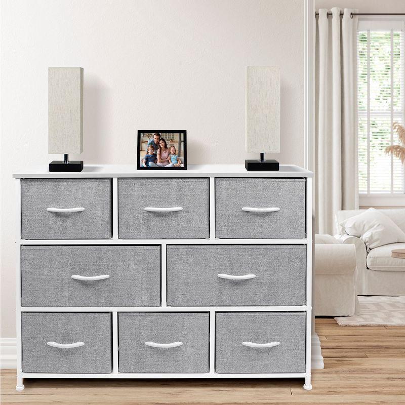 Sorbus Sorbus 8 Drawers Wide Dresser with Steel Frame, Wood Top, and Fabric Bins in White