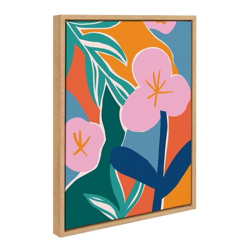 Colorful Abstract Floral Canvas Wall Art with Natural Frame