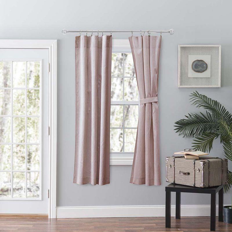 Ellis Curtain Plaza Classic Ticking Stripe Printed on Natural Ground Tailored Panel Pair with Tiebacks Brick