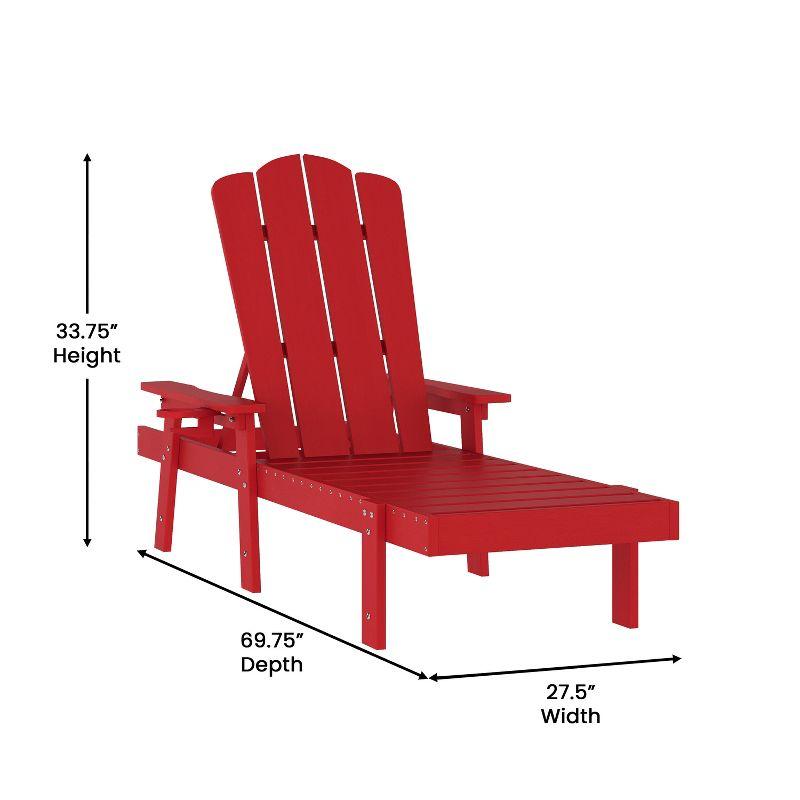 Flash Furniture Sonora Commercial Grade Adjustable Adirondack Lounger with Cupholder, All-Weather Indoor/Outdoor Recycled HDPE Lounge Chair