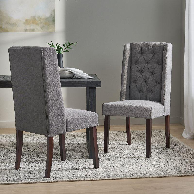 NicBex 2pc Dining Chair with Tufted Button Backrest Modern Upholstered Dining Room Side Chair with Wood Legs,Dark Gray