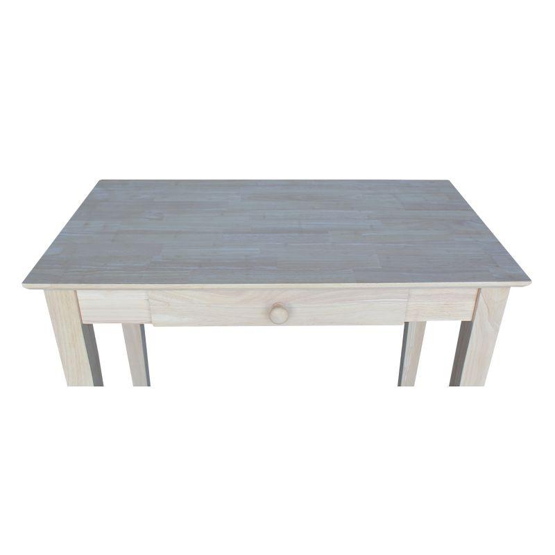 Solid Wood Writing Table Unfinished - International Concepts: 30"H, Hardwood, Narrow Design, 36" Width, Space Saver