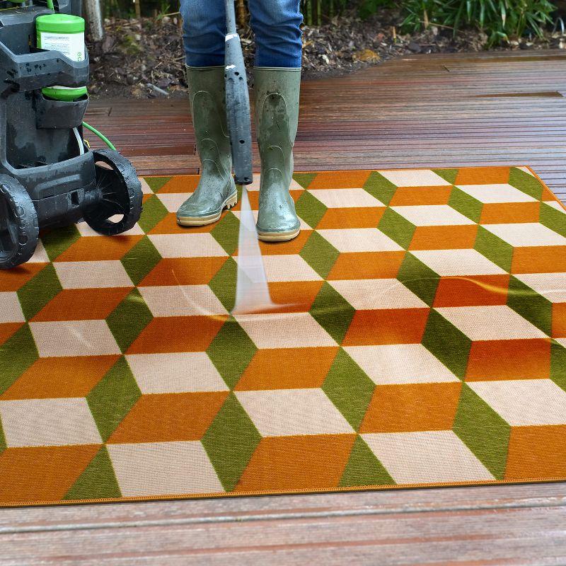 World Rug Gallery Contemporary Geometric Flatweave Indoor/Outdoor Area Rug - ORANGE 5' X 7':  Quick Dry,  UV Resistant