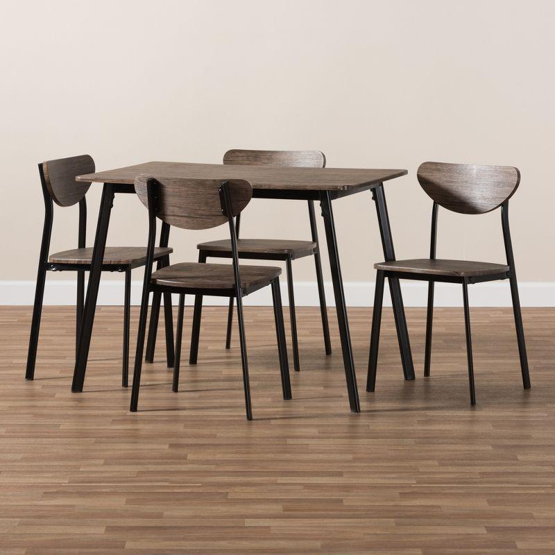 Baxton Studio 5pc Ornette Mid Century Modern Matte Frame Dining Set Light Brown: Polyester Seat, Wood Composite, Non-Extension Rectangle Table