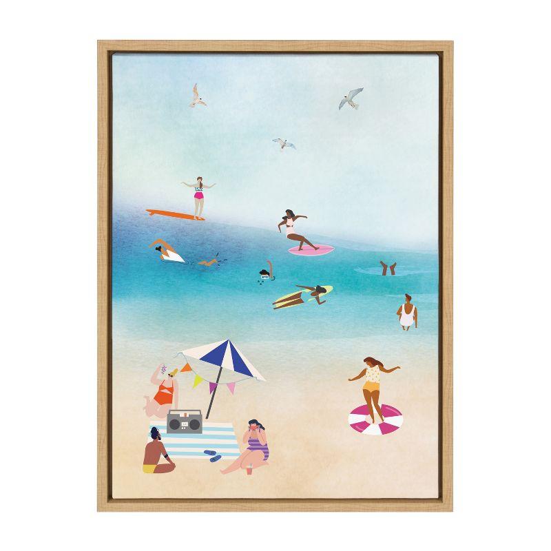 Beach Scene Multicolor Canvas Print with Natural Frame, 18x24