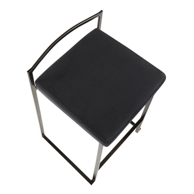 Set of 2 Black Metal and Velvet Contemporary Counter Stools