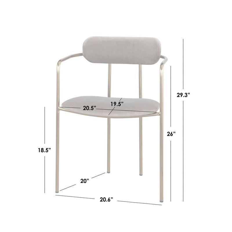 Buylateral Set of 2 Healey Retro Velvet Dining Armchairs Gray: Gold Tone Metal Frame, Mid-Century Modern Style