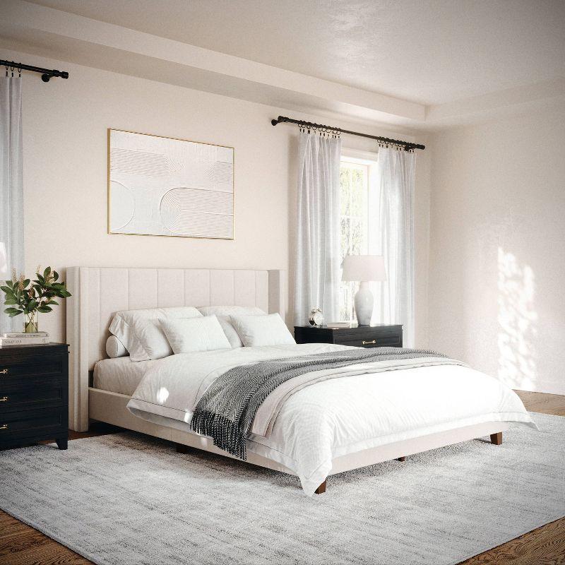 Martha Stewart Martha Stewart Kay Upholstered Platform Bed With Channel Stitched Wingback Headboard