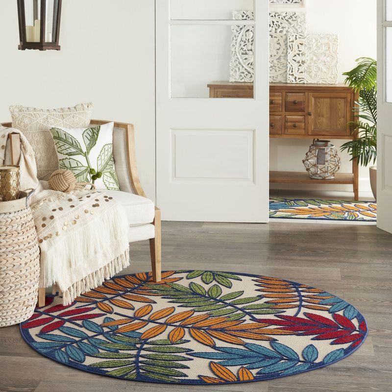 Multicolor Round Floral Synthetic Outdoor Area Rug