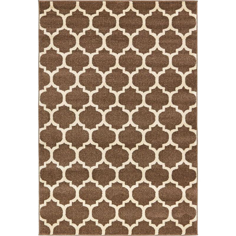 Brown Trellis 4' x 6' Stain-Resistant Synthetic Area Rug