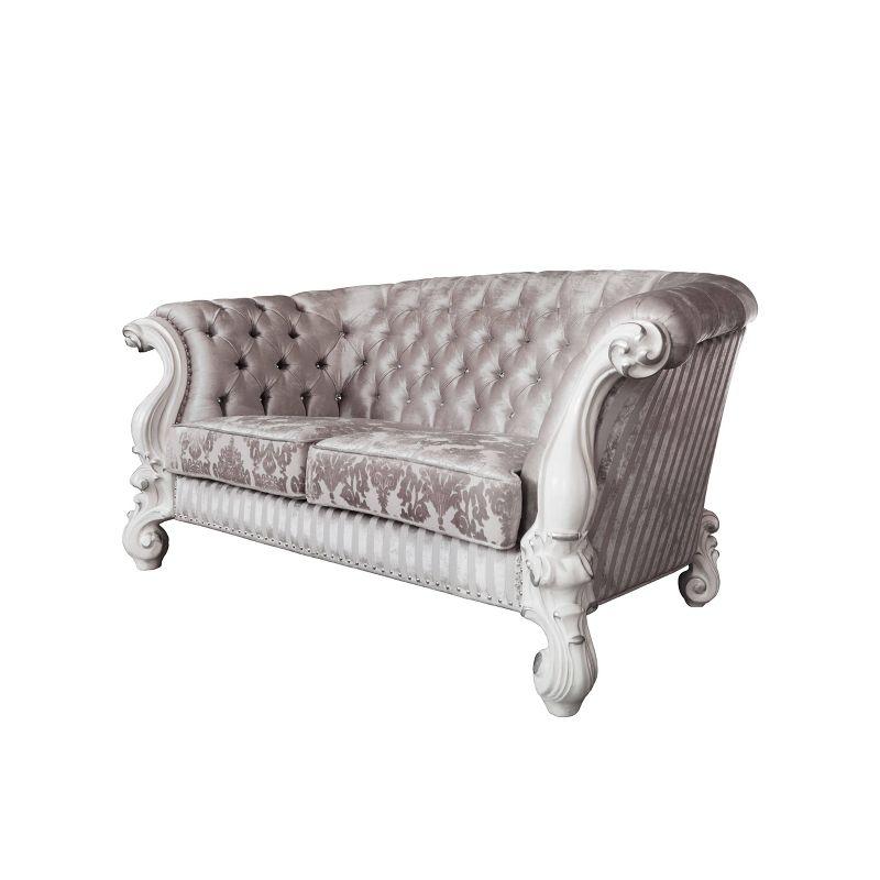 76" Versailles Sofa Ivory Fabric & Bone White Finish - Acme Furniture: Crescent, Nailhead Trim, Leather